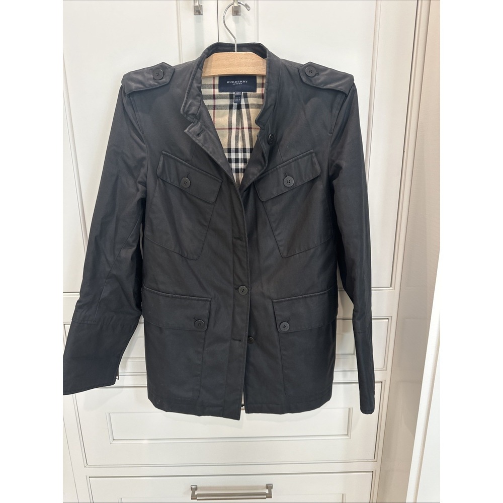 Burberry London Black Heavy Raincoat Full Zip Nova Check Made in Italy Size 10